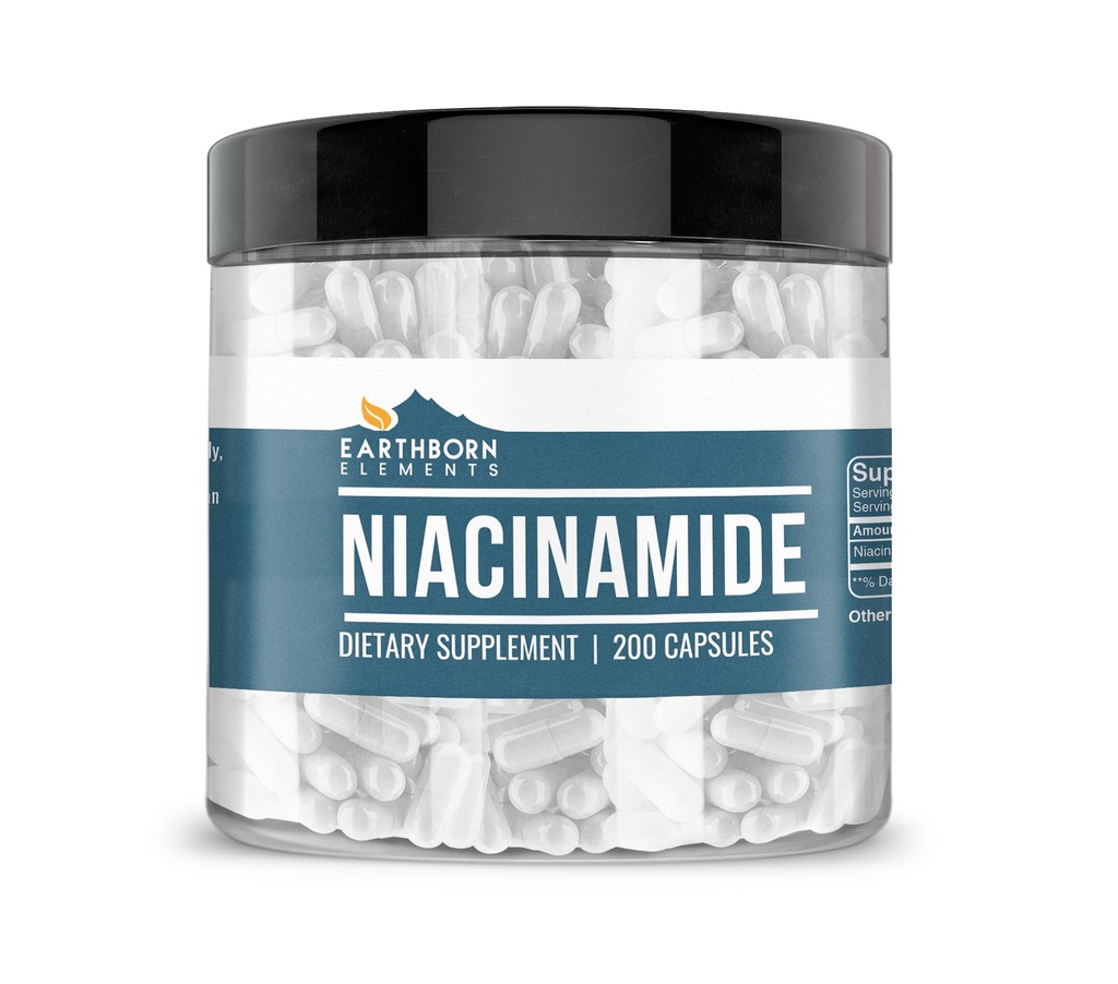 Earthborn Elements Niacinamid (Witamina B3), Kapsułki, Nie wypełniacze magnezu, Nie Flush