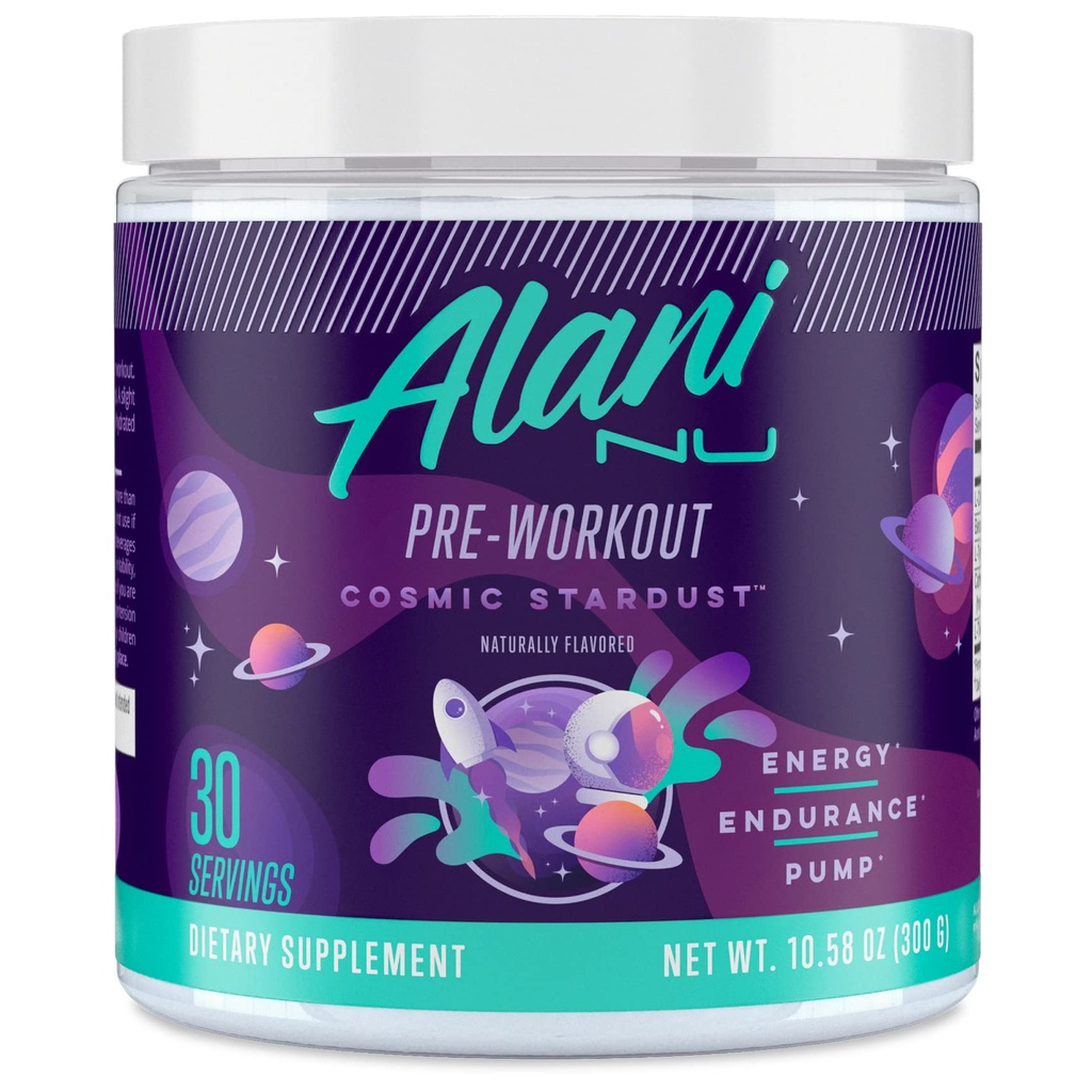 Alani Nu Pre Workout Proszek Kosmiczny Stardust 124; Amino Energy Boost 124; Endurance Supplement Supplement 124; Sugar Free 124; 200mg Capples 124; L- Theanine, Beta- Alanine, Citruline 124; 30 Servings