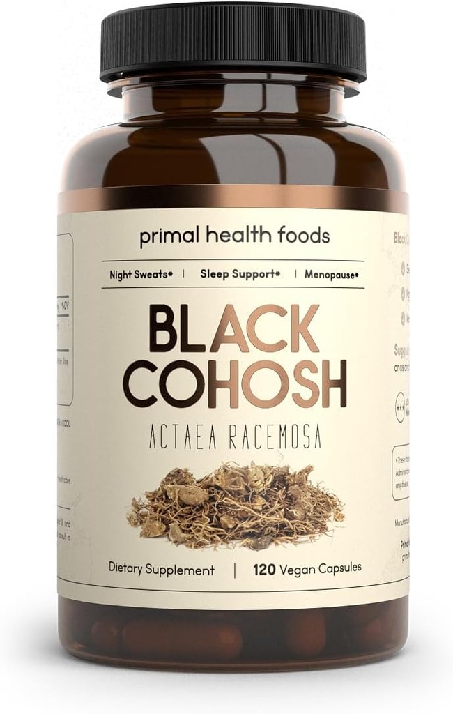 Organic Black Cohosh 1000 mg 60 Służenie 124; Menopauza, nocne poty i wsparcie snu 124; Wegetarianin, Organic, Non-GMO & Gluten Free