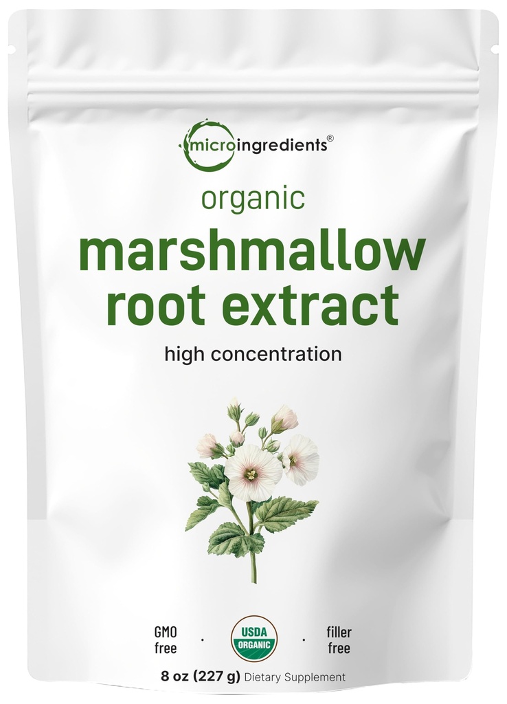 Micro Składniki Organic Marshmallow proszku korzeniowego, 8 unce, Filler Free i tradycyjnie używane, Wspiera trawienne zdrowie żołądka i jelit, Nienapromieniowane i nie GMO, Wegańskie Przyjazne