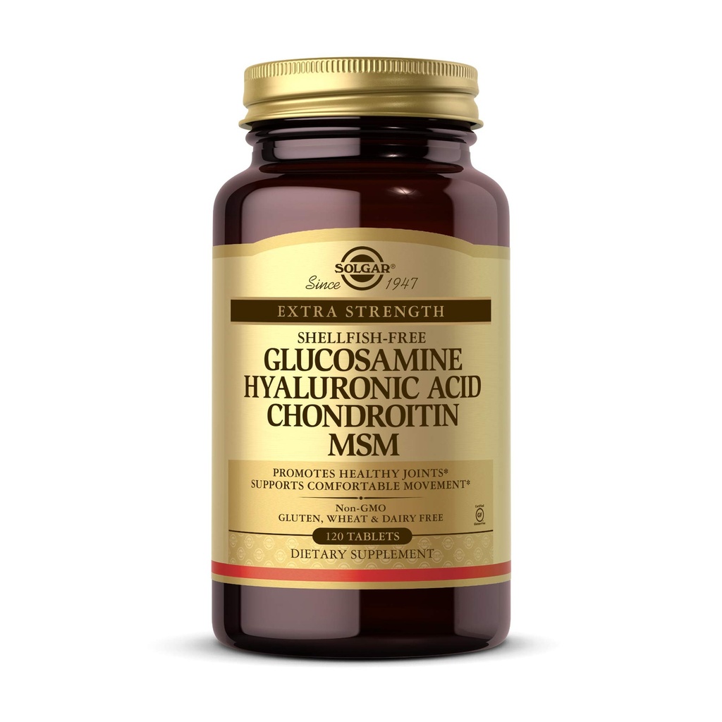 Solgar Glukozamina Kwas hialuronowy Chondroitin MSM, 120 Tabletki - Wspiera zdrowe połączenia - Wspiera zakres ruchu i elastyczności - Dodatkowa siła, skorupiaki wolne - Non-GMO, Gluten wolny - 40 Służenie
