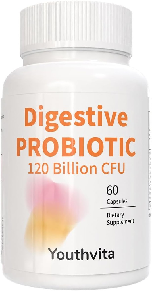 Probiotyki z prebiotykami, 120 Miliard CFU, dla Gut Health & Pomocnictwo pokarmowe, Probiotyki dla kobiet i mężczyzn, 60 Kapsułki