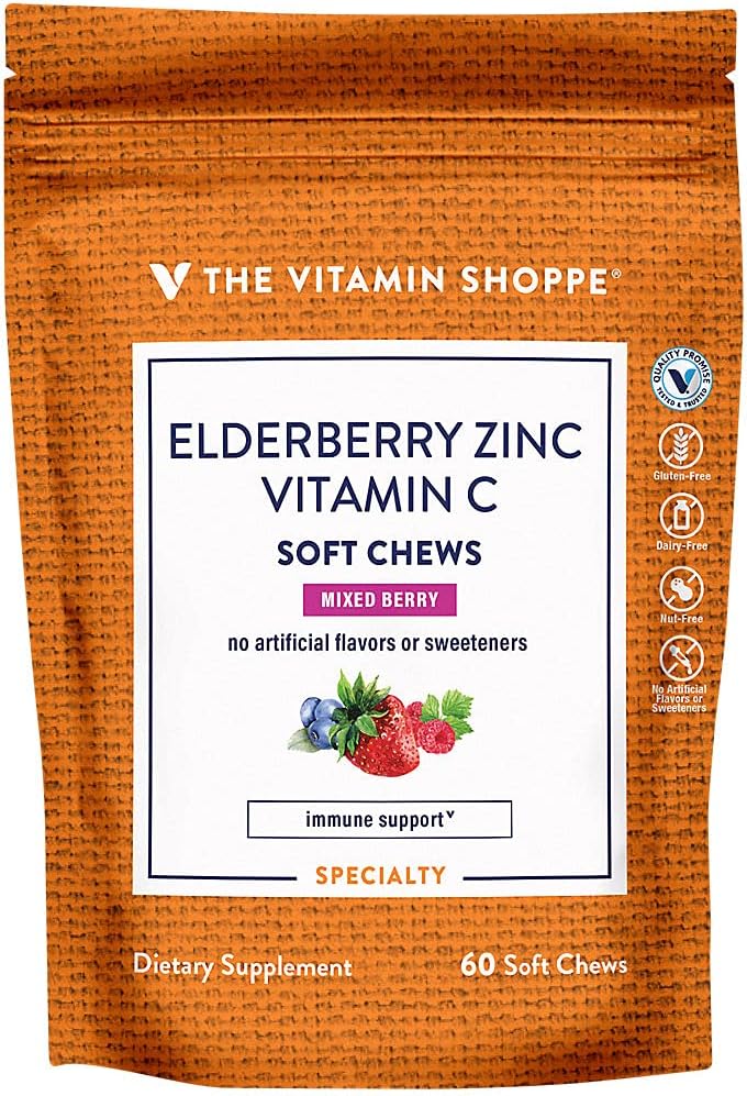 Elderberry, Cynk i witamina C Soft Chews - Wsparcie immunologiczne - Mieszane Berry (60 Soft Chews)