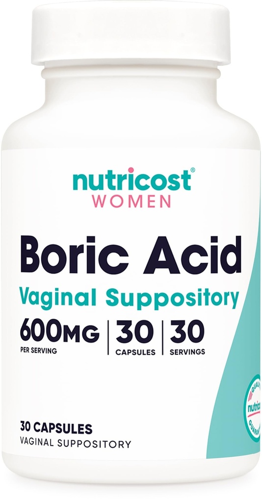 Nutricost Kwas borowy 600mg, 30 Kapsułki - Podnośnik pochwowy - Nie-GMO - dla kobiet