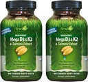 Irwin Naturals High Potency Mega D3 & K2 + Ekstrakt Turmeric dla zdrowych kości, funkcji immunologicznych i pozytywnego nastroju - Advanced Absorption with Magnezu, Turmeric, Bamboo & Omega Oil - 60 Płynne Softgels