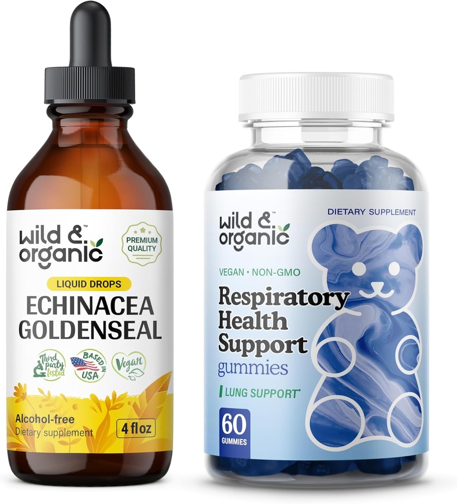 Dzikie i organiczne Echinacea Goldenseal nalewka 4 fl oz & Lung Detox Gummies