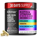 Biotin for Hair Growth Women & Men with Keratin, Collagen Complex 30000 mcg - Kapsułki dla Hair Loss & Stronger Grubość - Skóra i paznokcie Witaminy, Biotin 10000mcg i Kolagen Suplementy - 60 Pigułki