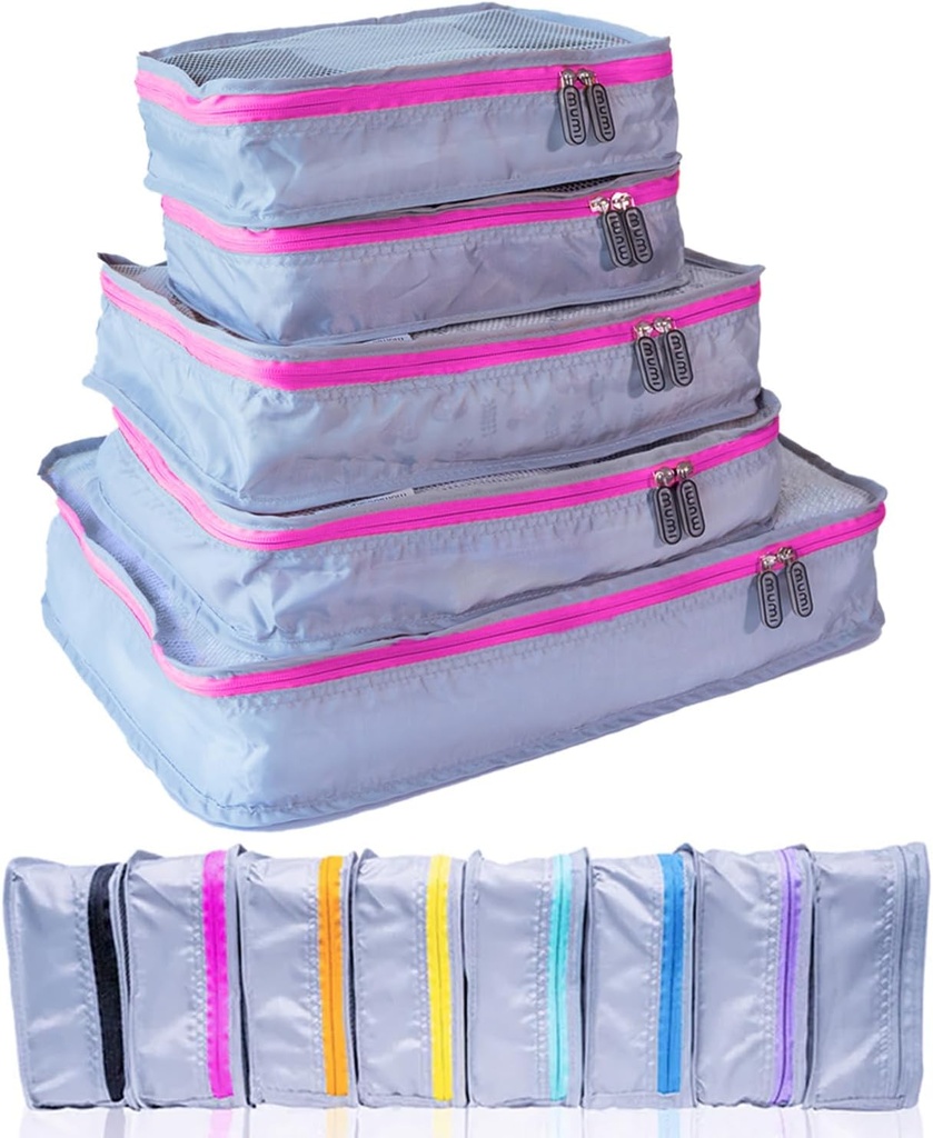 MUMI Packing Cubes - 5- Piece kompresji Packing Cubes for Travel, Bagaż Organizatorzy dla walizek, Przewoźnik - Na torby, Plecak i Duffel Bags - Space- Oszczędność podróży Essentials - różowy