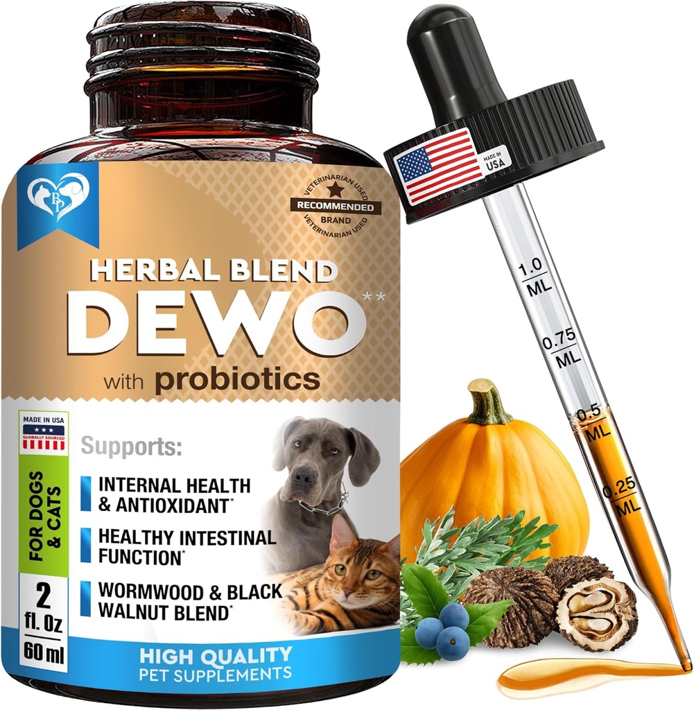 Naturalna obrona jelit dla psów i kotów - Herbal Cleanse z Wormwood, Black Walnut & Probiotic - Promotes Healthy Gut & Flora Balance - Advanced Broad Spectrum Formula - Made in USA