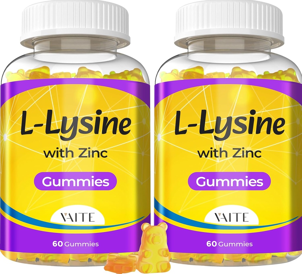 L Lisine Gummies 1000mg z cynku - Wspiera skórę, Lip, Wegan, Gluten Free, 60 Lizyny do żucia dla dorosłych, Witaminy Tkanka Zdrowie i system immunologiczny, Amino Acid & Complex Suplementy, Non-GMO (2Pack)