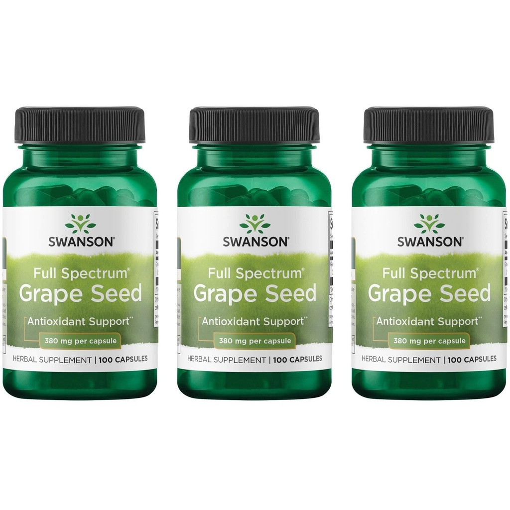 Swanson Grape Seed Heart Antioksydant Free Radicals Healthy Blood Pressure Support Polifenols OPCS Herbal Supplement 380 mg 100 kapsułki (3 opakowania)