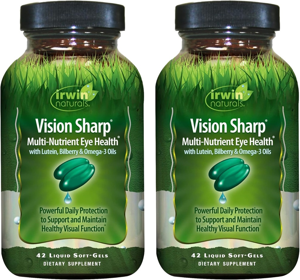 Irwin Naturals Vision Sharp Multi- Nutricent Eye Health - 42 Płynne Soft- żele, Opakowanie 2 - z luteiną, Bilberry i Omega- 3 - 42 Łączne służby