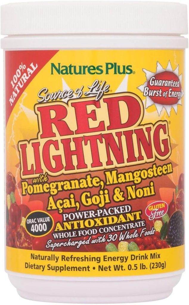 NaturesPlus Źródło życia Red Lightning Energy Drink Powder - .5 funtów - Mieszany Flavor Berry - Natural Energy Boost - z Whole Foods, Antyutleniacze & Czerwone Superfoods - Gluten- Free - 38 Servings