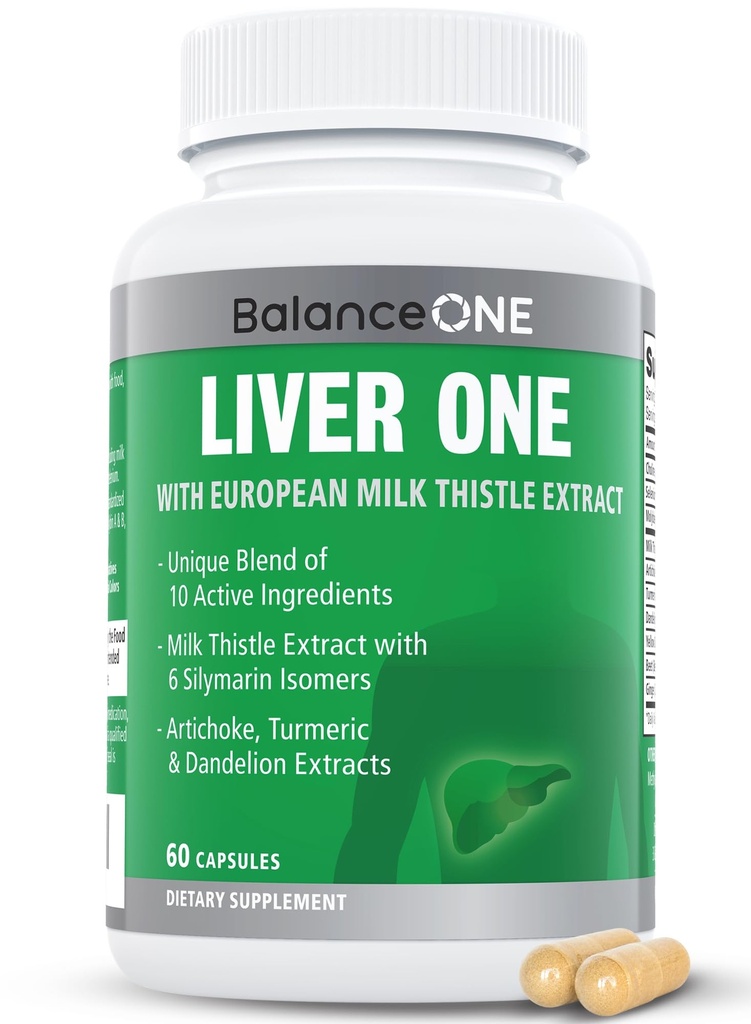 Balance One Liver Supplement Supplement with Milk Tistle Extract, Dandelion Root & Molibden - Natural Liver Cleanse, Naprawa i detox dla mężczyzn i kobiet - Kapsułki Wegan, 1 Miesiąc dostaw - Wątroba One