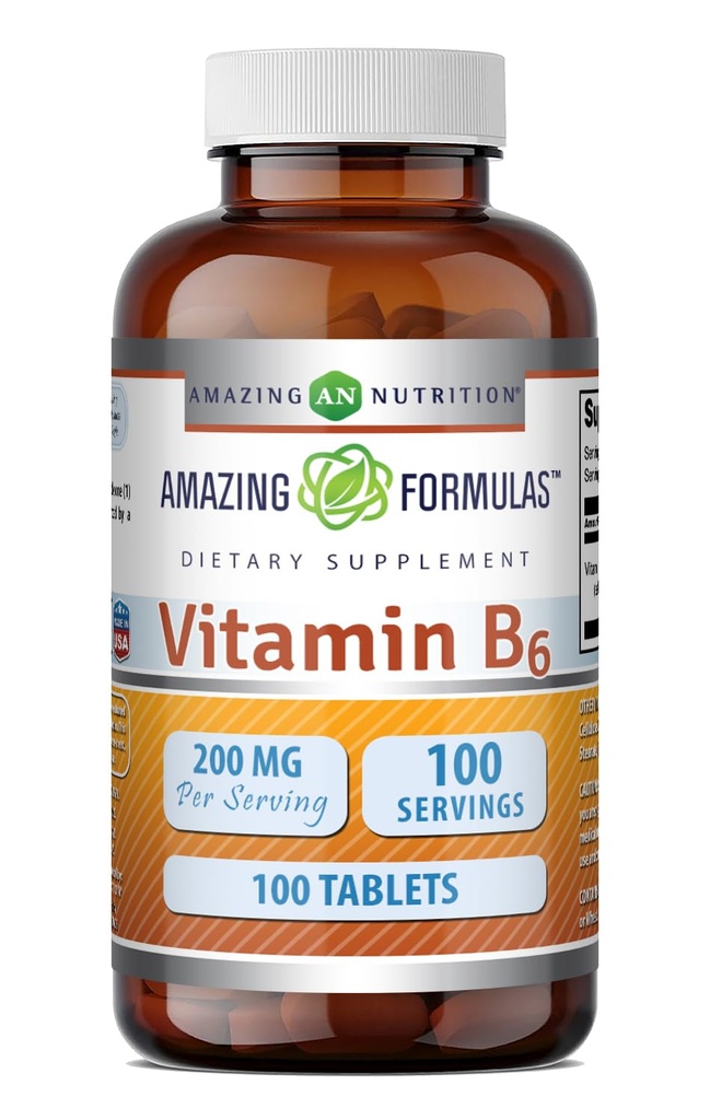 Witamina B6 Pyridoxine 200mg 100 Tablets Supplement Agregat 124; Non-GMO Agregat 124; Gluten Free Agregat 124; Made in USA