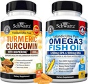 Triple Force Omega 3 Fish Oil Softgels (1 Miesiąc dostaw) Plus kurkumina Turmeric z Black Pepper Extract 1500mg Complex (1 Miesiąc dostaw)