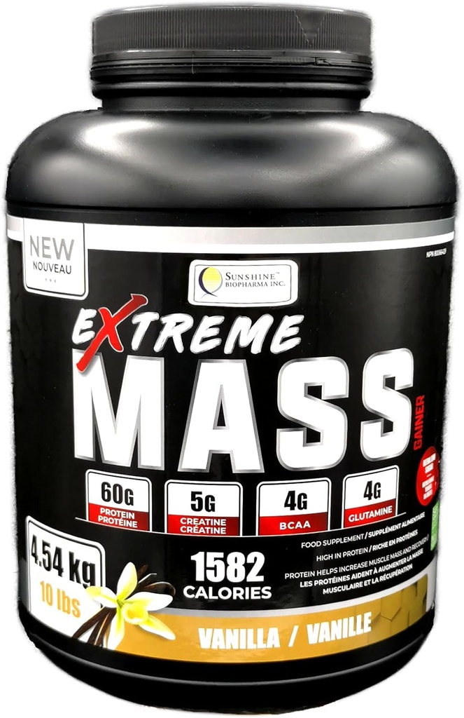 Ekstremalna masa Gainer Muscle Builder, 10 lb (4,54 kg) z mniej cukru do intensywnego treningu treningu wykonane z wysokiej Calorie wzmocnione białka serwatki (Vanilla)