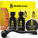Beard Club Enhanced Beard Growth Kit - Derma Roller, Beard Growth Oil (2PK), Sandalwood Beard Balm, Comb - Zestaw prezentów