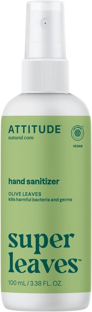 ATENTION DE Sterylizator rąk Spray, EWG Zweryfikowane, Zabija Zarazki i Bakterie, Wegan & Plant- based, Bezpieczny dla dorosłych i dzieci, Liść oliwki Scent, 3.38 Fl Oz (Spray Bottle)
