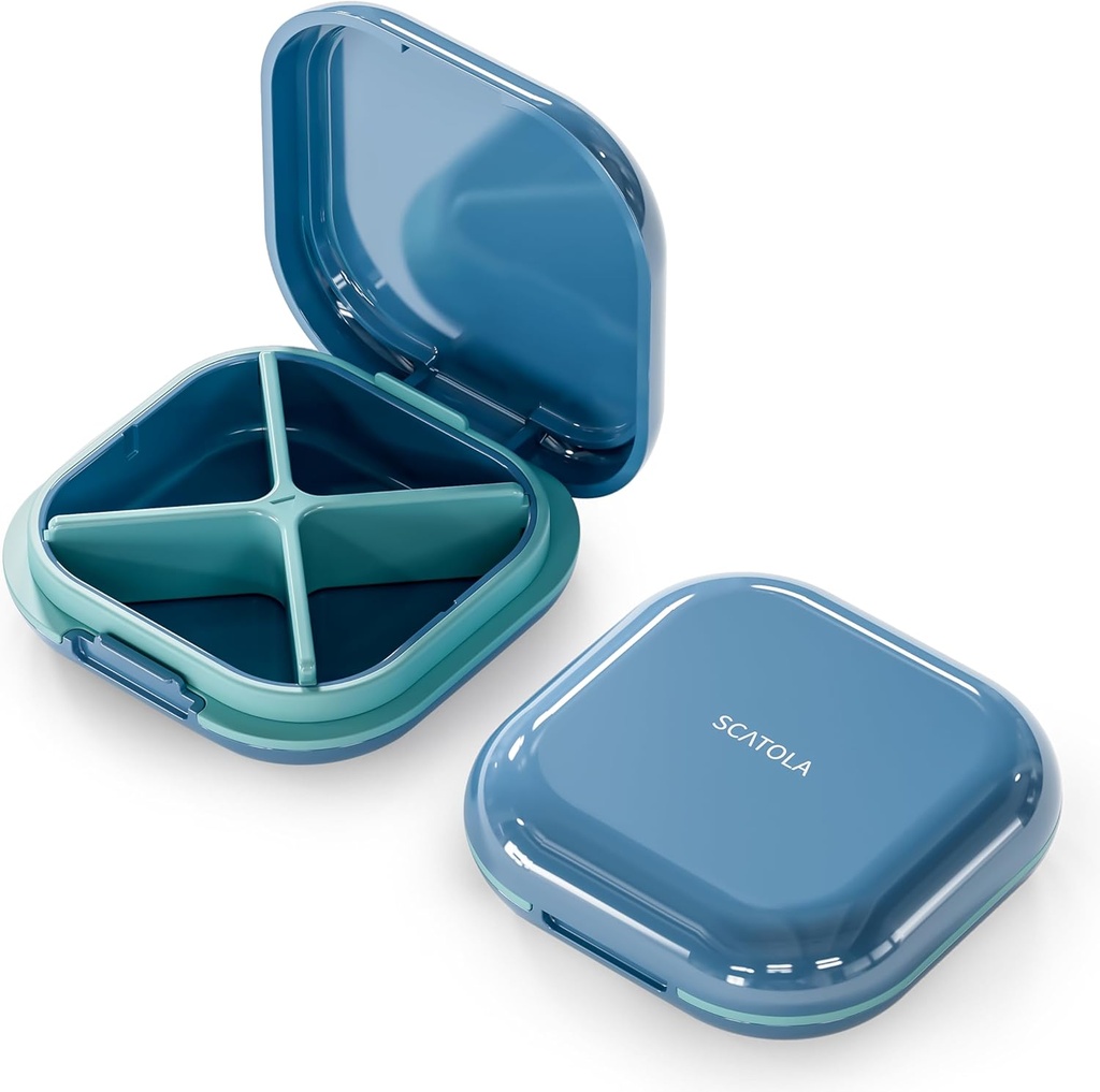 Mały pióro, Travel Pill Box, Portable Pill Organizer, Pill Container for Pocket 4 Komory, Codzienne Compact Travel Medicine Holder for Vitamin Medication (Niebieski)