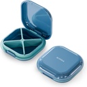 Mały pióro, Travel Pill Box, Portable Pill Organizer, Pill Container for Pocket 4 Komory, Codzienne Compact Travel Medicine Holder for Vitamin Medication (Niebieski)