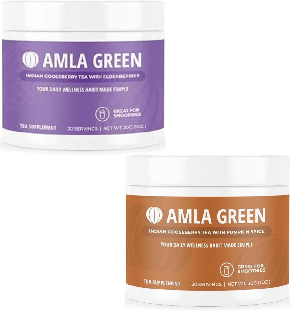 Amla proszek i zielona herbata Superfood Suplement z Elderberry & Pumpkin Spice, Organic, Wegan, 30 Służenia