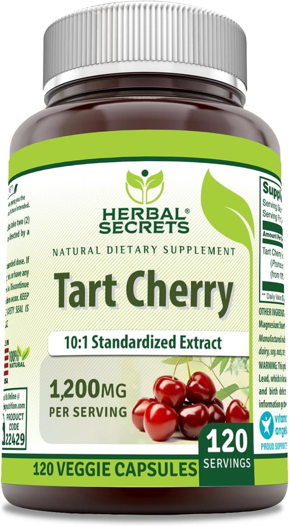 Herbal Secrets Tart Cherry 10: 1 Standardized Extract Supplement DEV124; 1200 Mg per serving between 124; 120 Veggie Capsules Between 124; Non- GMO Between 124; Gluten Free Between 124; Made in USA (1 Pack, 120 Count)