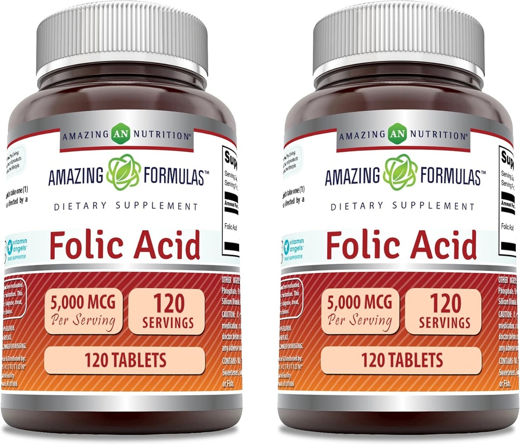 Amazing Folic Acid Supplement Equipment 124; 5000 Mcg Evidence 124; 120 Tablets Evidence 124; Non-GMO Evidence 124; gluten Free Evidence 124; Made in USA (2 Pack)
