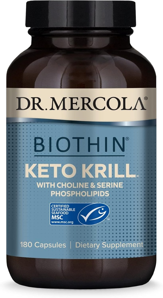 Dr Mercola, Keto Krill Suplement oleju, 90 Służenia (180 Kapsułki) Omega 3 Kwasy tłuszczowe, MSC Certified, Nie GMO, Soy- Free, Gluten Free
