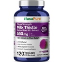 NusaPure Milk Thistle 50: 1 Extract, 550 mg Ekwiwalent 27,500mg 120 Veggie Capsules Non-GMO, Vegan Max Force - Standaryzowane 80% Silimarin, Bioperine