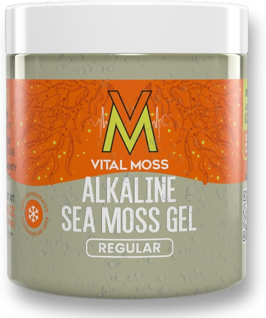 VitalMoss St Lucia Sea Moss Gel Regular, Wildcrafted Alkaline Sea Moss z minerałów Witaminy i przeciwutleniacze, Tyroid i suplement wsparcia immunologicznego, Surowy, Unflavored i Vegan Friendly, 16oz