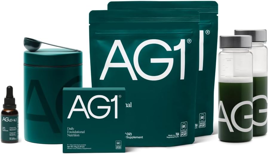 AG1 Zielony suplement do proszku 124; Poprawa stanu zdrowia gut 124; Multiwitamina, Probiotyk, Gluten Free, Wegan i Keto Friendly Department 124; 75 Witaminy (Athletic Zielonych) - Zestaw wartości rodziny, Formuła klasyczna