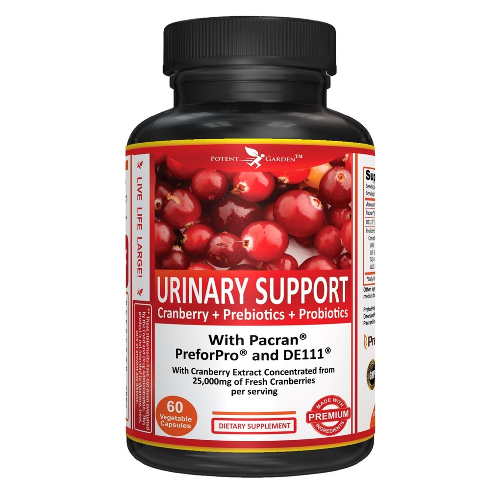 Pothent Garden Urynary Support Women Probiotic for Urynary Tract Health for Women, Kapsułki żurawinowe z 5 Miliard CFU Cranberry Extract, Prebiotyki i Probiotyki dla kobiet, 60 Czapki, 30 Słupki