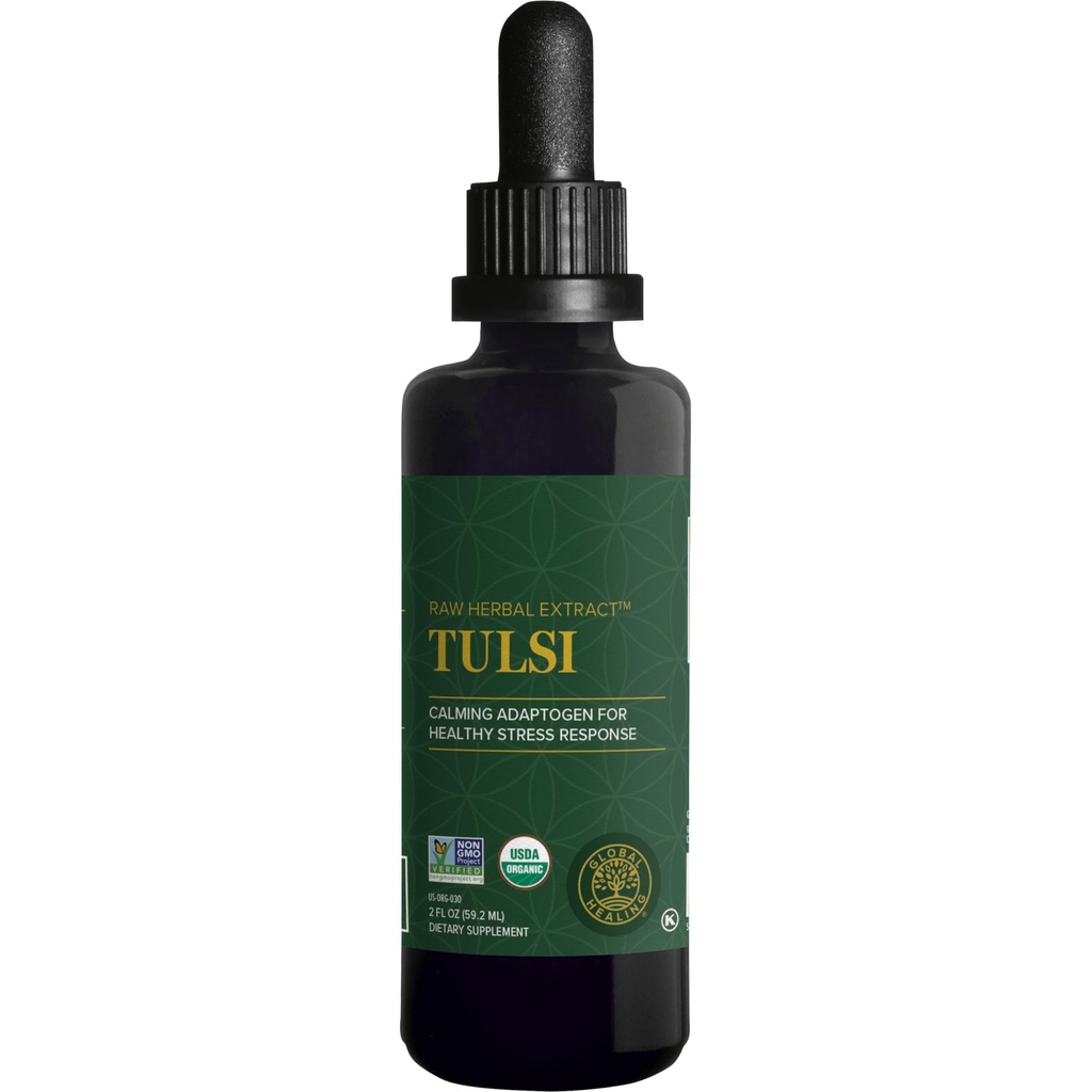 Global Healing Center - Organic Tulsi (Holy Basil Leaf Extract) Vegan Liquid Supplement Drops (Organic Basil) - Biodostępny Herb dla normalnej odpowiedzi na stres, Natural Energy & Immune Support