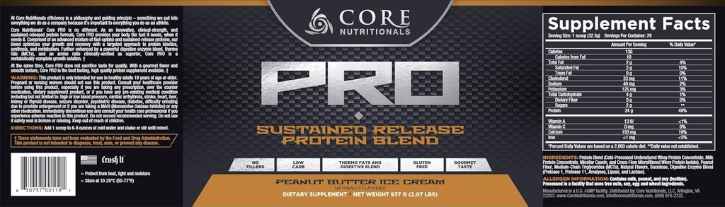 Core Nutritionals Core PRO - 29 Servings - Masło orzechowe lody
