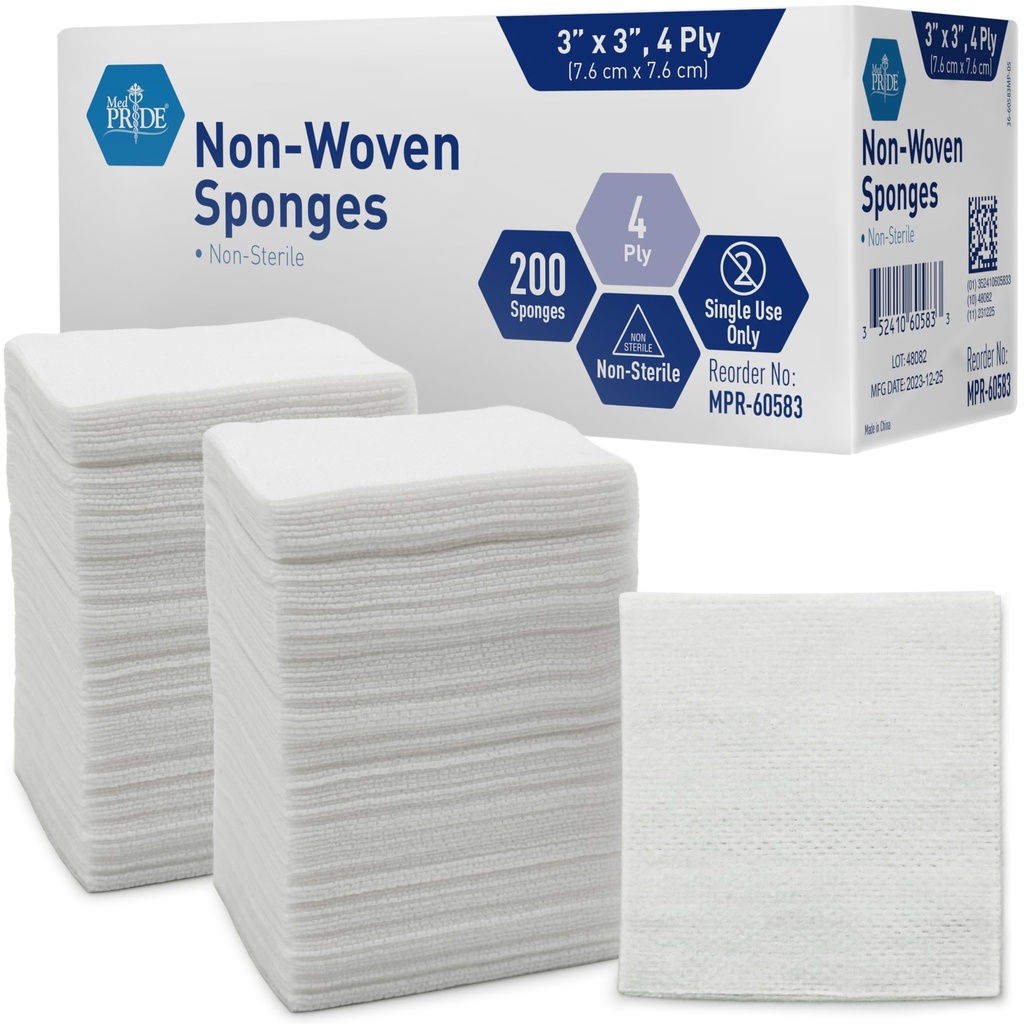 MED PRIDE 3x3 in Gauze Pads 200 Pack, niesterylne, 4 Ply, nieprzylegające do siebie opatrunki do opatrunków, opatrunki opatrunkowe do opatrunków opatrunkowych