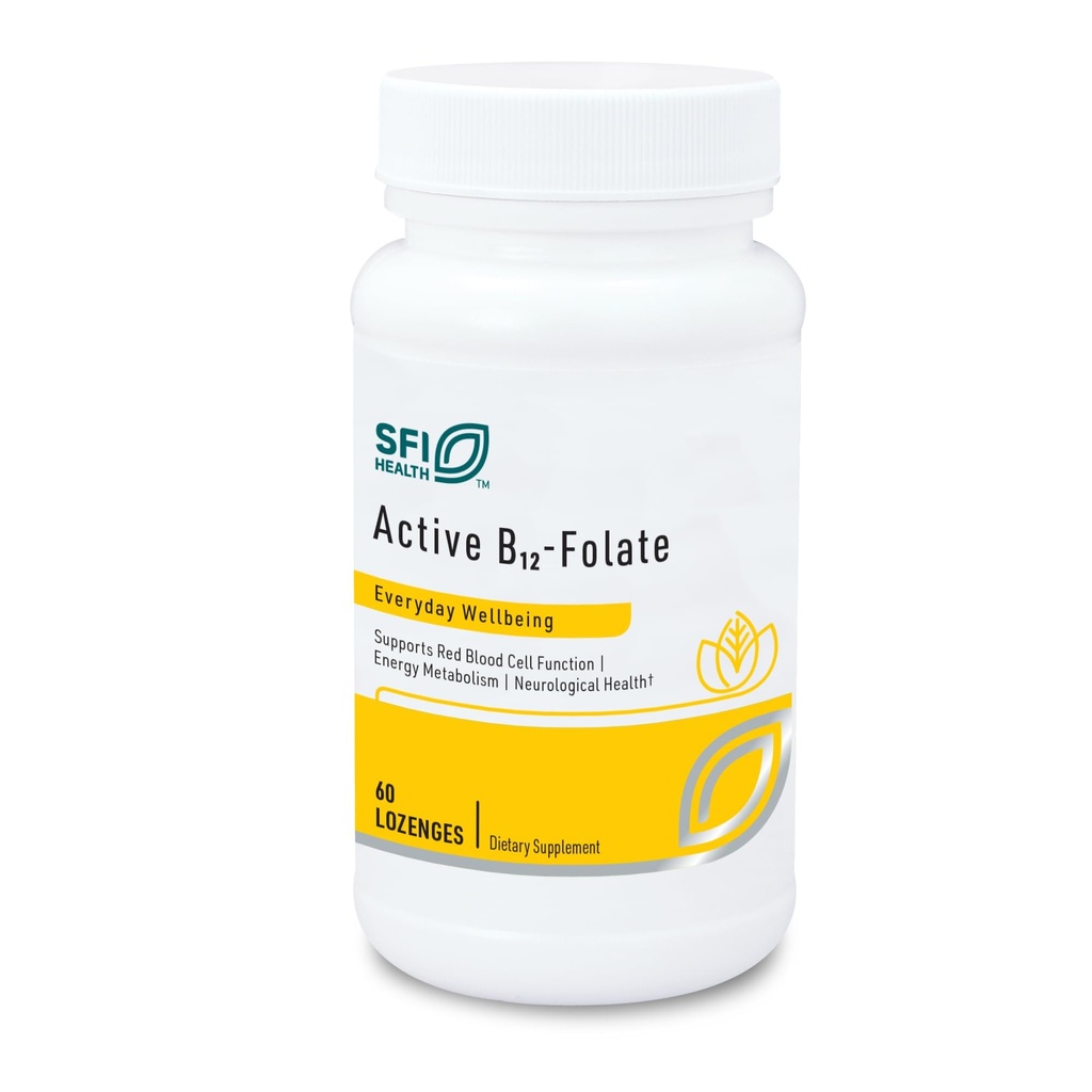 Klaire Labs SFI Health Active B12 - Folate Supplement - Rozpuszczalny Lozenge z metylofolianem i witaminą B12 Methylcobalamin - Wysoko wchłanialna - Wsparcie zdrowego nastroju, energii i zagęszczania (60 Count)