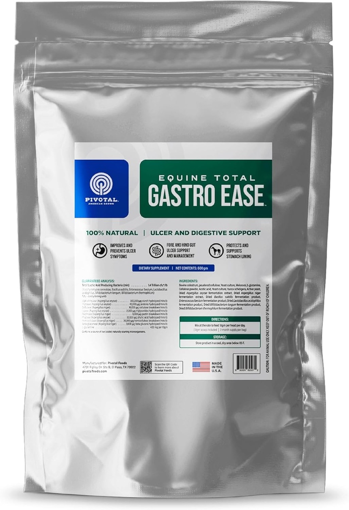 Equine Total Gastro Ease - All- Natural Ulcer & Digestive Supplement for Horses including Bovine Colostrum - Pomaga zapobiegać formacji Ulcer - Suplement Calming - 100% Natural - Made in USA