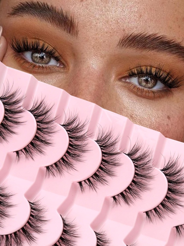 Lashs Natural Cat Eye Lashs Wispy Eyelash 15mm False Eyelash Wispy Lashs 3D Volume Strip Oczy cienkie Cotton Band Miękkie fałszywe rzęsy Fałszywe rzęsy Pack 7 par Siligli