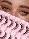 Lashs Natural Cat Eye Lashs Wispy Eyelash 15mm False Eyelash Wispy Lashs 3D Volume Strip Oczy cienkie Cotton Band Miękkie fałszywe rzęsy Fałszywe rzęsy Pack 7 par Siligli