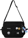 Moda Crossbody Bag z cute Akcesoria Nylon Casual Messenger Bag z Pendant Lekka torebka Travel Daypacks (Czarny)