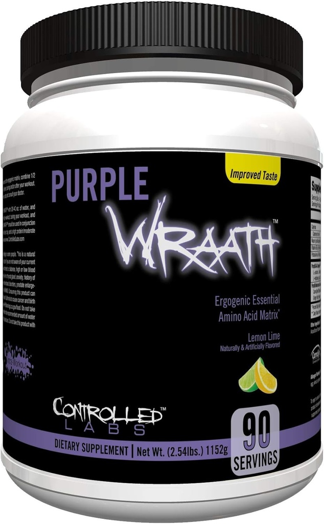 Controlled Labs Purple Wraath, BCAA i suplement aminokwasów EAA, z Endurance Mieszanka Intra Workout Proszek, Optymalne Endurance, Focus, i Stamina (Lemon Lime, 90 Słupki)