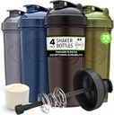 GOMOYO [4- Pack] 28- Ounce Shaker Butelka Biżuteria 124; Butelka Shaker Protein z Action- Rod Wire Mixer Biżuteria 124; Shaker Cups Zestawy są BPA Free i zmywarka bezpieczne 124; Moss, Gray, Navy, & Black
