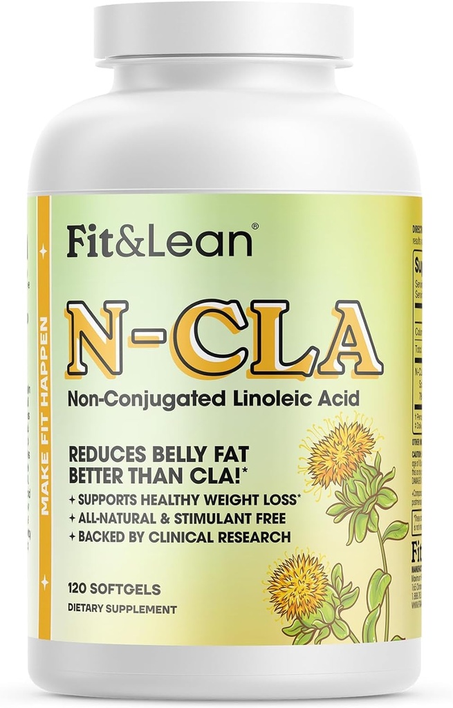Fit & Lean N- CLA, suplement do odchudzania, Zmniejsza tłuszcz brzuszny lepiej niż CLA, Boost Metabolizm, Wspiera Lean Muscle, Stymulant wolny, Kwas linolowy nieskondensowany, 120 Słupki (Packaging May Vary)