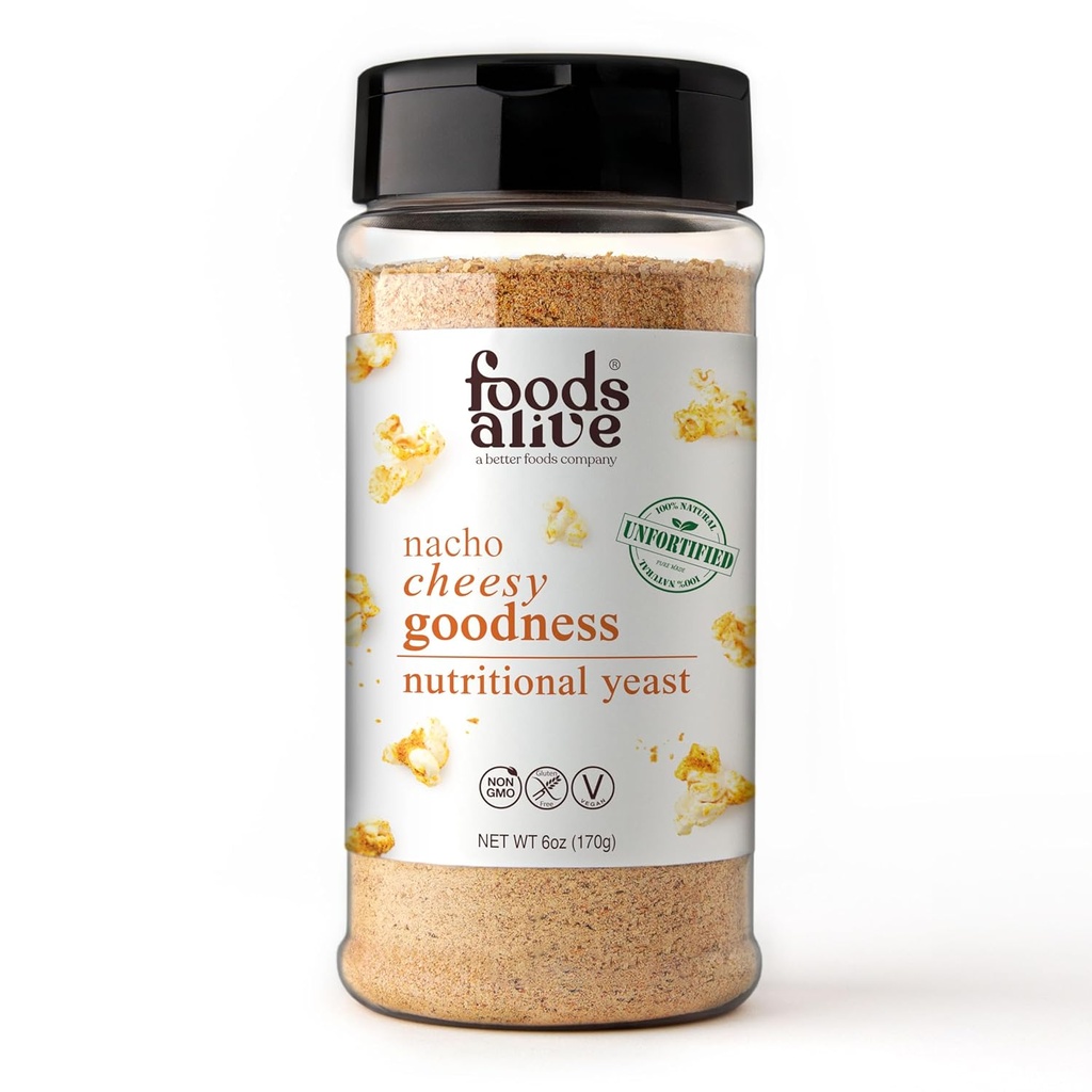 Żywność Żywa Nacho Serowy Dobroć Żywność Yeast, 6oz Shaker Jar / Niewzbogacony, Wegański ser w proszku Sezonowanie