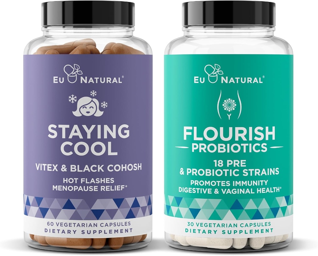 Eu Natural Staying Cool and Flourish Bundle - Gorące błyski, Menopauza Relief, Kobiety Probiotyczne + Prebiotyki