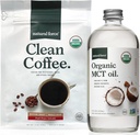 Natural Force Organic Clean Coffee + Organic MCT Oil Bundle - 100% Czysty MCTs Kokosowy & Mold & Mycotoxin Darmowa kawa - Non-GMO, Keto, Paleo i Vegan - 12 Oz Bag i 16 Oz Butelka szklana