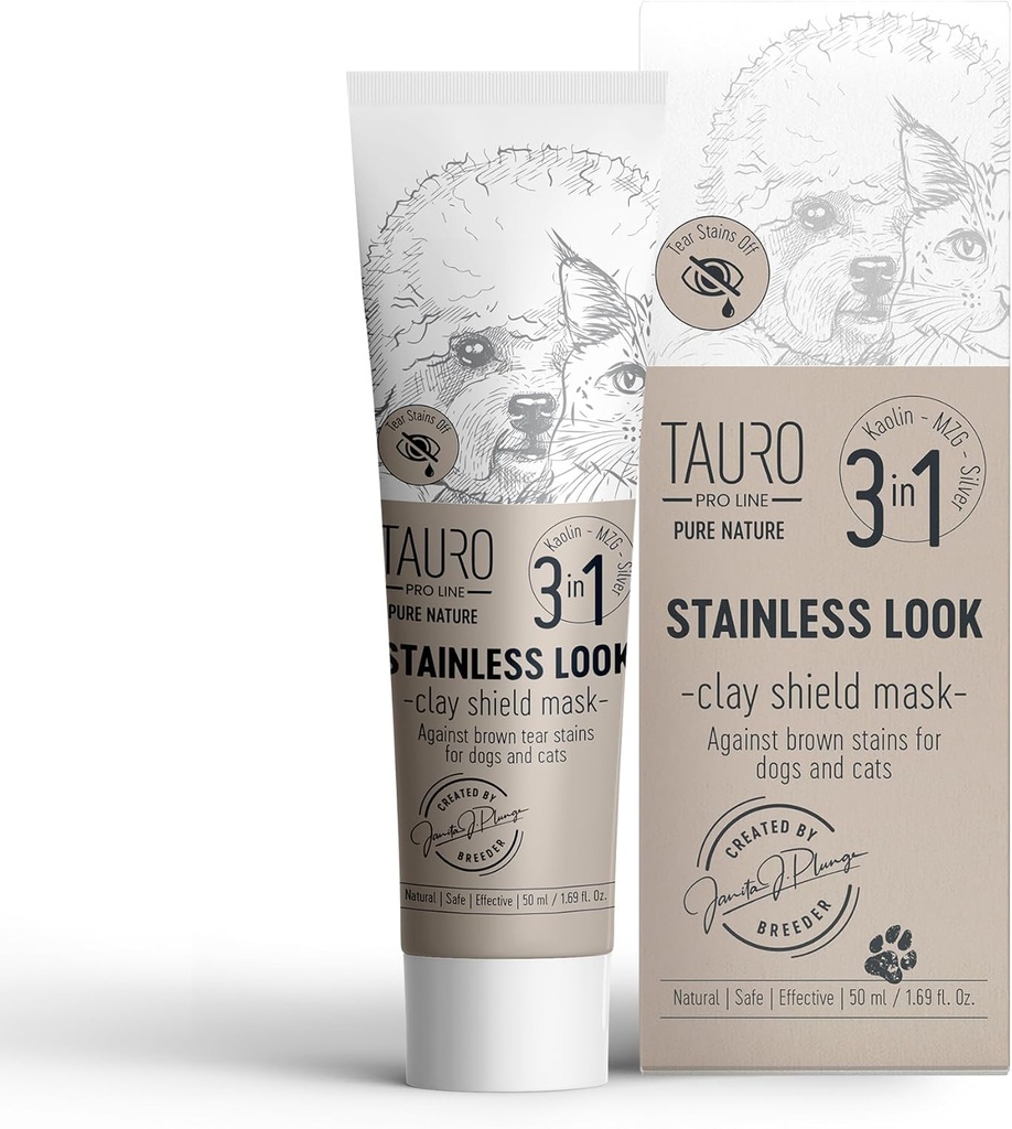 Tauro Pro Line Clay Tear Stain Remover for Dogs - Shield Mask for Eyes, Ears, Mouth, Gentle Grooming Product for Dogs, Puppy & Cat (Stainless Look - 1.69 Fl Oz)