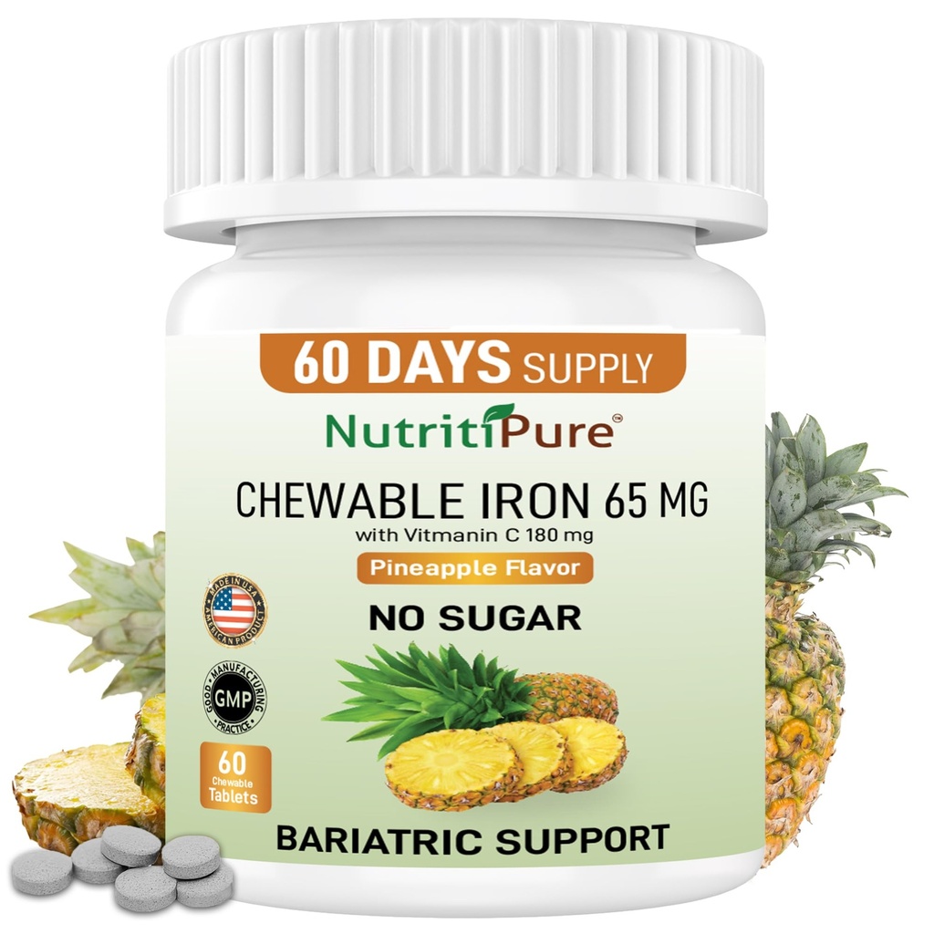 Żelaza do żucia Karbonyl 65 mg z witaminą C 180 mg (dla kobiet / mężczyzn) - tabletka w smaku ananasa 60