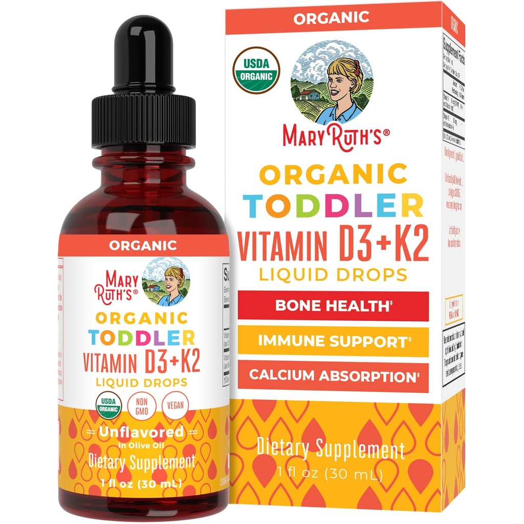 MaryRuth Organic Witamina D3 Bis 124; Witamina K2 Bis 124; Witamina D3 K2 Dropy 124; K2 D3 Witamina Liquid Supplement for Toddlers 124; Suplement dla dzieci do Wchłaniania wapnia Silne kości 124; Wegan 124; Gluten Free 124; 1 Fl Oz